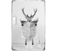 Funny Deer Metal Tin Sign - Perfect Black And White Bathroom Decor For Toilet Walls 8x12 Inch Gifts For Classmates Friends And Colleagues Presents For Aunts And Uncles Cousins Grandparents