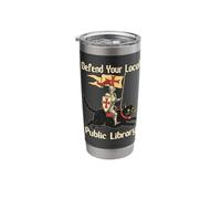 Funny Defend Your Local Library Cat Knight Vintage Stainless Steel Insulated Tumbler