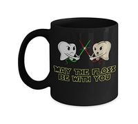 Funny Dental Hygienist Mug - May The Floss Be with You - Unique Coffee Mug Tea Cup 11 Oz. Black - Gifts for Dentist Dental Assistants Students Dentistry