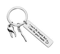 Funny Dentist Keyring Dental Hygienist Gift for Women Men I Can't Fix Stupid But I Can Fix Your Teeth Gift Future New Dentist Key Chain Retirement Graduation Christmas Birthday Gifts for Dentist