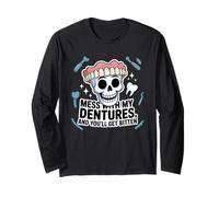 Funny Dentures Skull Cartoon Dentist Joke Gag Long Sleeve T-Shirt