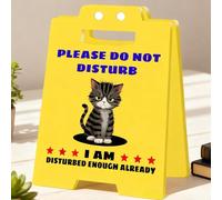 Funny Desk Accessories, Cute Cat Do Not Disturb Sign DWUENT Humorous Desk Decor with Foldable Stand, Polite Reminder for Office, Home Office or Study, Yellow Acrylic