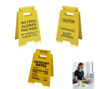 Funny Desk Accessories Set - 3-Piece Humor Sign Set with 'Overstimulated: Do Not Approach', 'NO Crisis Allowed This W nd 'Answer Desk Rates' - Perfect for Office, Workspaces, or Gifts