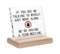 Funny Desk Decor, Funny Office Decor, Cubicle Decorations for Women Men, Coworker Gag Gifts, Acrylic Desk Decorative Signs & Plaques- If You See Me Talking to Myself We're Having a Team Meeting