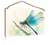 Funny Desk Live Signs Blue Dragonfly On A Branch Wooden Sign Pool Decorations Outdoor Cool Stuff for Your Room(23X35CM)