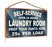 Funny Desk Live Signs Self-Service Laundry Room: 24 Hours, 25C Per Load Wooden Sign Vintage Decor Farmhouse Wall Decor For The Home(20X30CM)