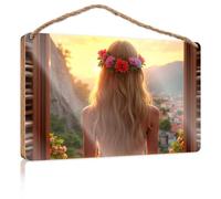 Funny Desk Live Signs Sunset Serenity: A Floral Crowned View Wooden Sign Pool Decorations Outdoor Cool Stuff for Your Room(20X30CM)