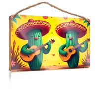 Funny Desk Live Signs Two Cacti In Sombreros Playing Guitars. Rustic Kitchen Decor And Accessories Fall Signs Fo(20X30CM)