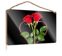 Funny Desk Live Signs Two Red Roses With Heart Shape Frame. Rustic Kitchen Decor And Accessories Fall Signs Fo(23X35CM)