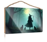 Funny Desk Live Signs Witch With Cats In A Spooky Forest. Rustic Kitchen Decor And Accessories Fall Signs Fo(15X28CM)