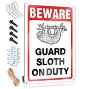 Funny Desk Signs Beware! Guard Sloth On Duty Tin Sign Man Cabe Decor Funny Signs For Bedroom(20X30CM)