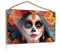 Funny Desk Signs Day Of The Dead Beauty: Vibrant Floral Portrait Wooded Sign No Solociting Signs Vintage Bathroom Sign(20X30CM)
