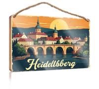 Funny Desk Signs Heidelberg Sunset: A Bridge Connecting History And Nature Wooded Sign Vintage Wall Decor Hanging Signs For Home Decor(23X35CM)