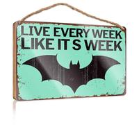 Funny Desk Signs Live Every Week Like It's W Bat-Inspired Motivation Wooden Sign Spring Decor Front Decorative Wooden Sign(15X28CM)