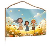Funny Desk Signs Three Friends Walking Hand In Hand Through A Field Of Flowers Wooded Sign No Solociting Signs Vintage Bathroom Sign(23X35CM)