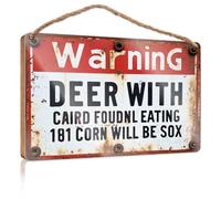Funny Desk Signs Warning: Deer Found Eating Corn Will Be Shot Wooden Sign Spring Decor Front Decorative Wooden Sign(23X35CM)