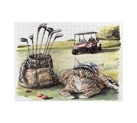 Funny Devon Rex Cat Jigsaw Puzzles for Adults 500 Piece, Golf Sport Kitten Wooden Puzzles, Cute Fun Pet Pattern Decorations for Home Entertainment