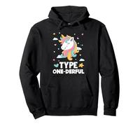 Funny Diabetic Type 1 Diabetes Type One-Derful Unicorn Pullover Hoodie, Adult Unisex, Black, Medium