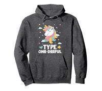 Funny Diabetic Type 1 Diabetes Type One-Derful Unicorn Pullover Hoodie, Adult Unisex, Dark Heather Grey, Small