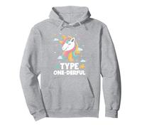 Funny Diabetic Type 1 Diabetes Type One-Derful Unicorn Pullover Hoodie, Adult Unisex, Heather Grey, Small