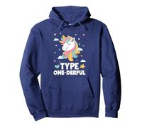 Funny Diabetic Type 1 Diabetes Type One-Derful Unicorn Pullover Hoodie, Adult Unisex, Navy Blue, Small