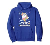 Funny Diabetic Type 1 Diabetes Type One-Derful Unicorn Pullover Hoodie, Adult Unisex, Royal Blue, Large