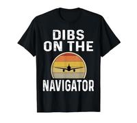 Funny Dibs On The Co-Pilot Navigator Retro Airplane Pilot Value Graphic T-Shirt, Men, Black, M