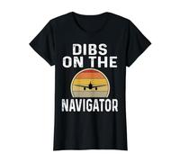 Funny Dibs On The Co-Pilot Navigator Retro Airplane Pilot Value Graphic T-Shirt, Women, Black, S