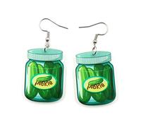 Funny Dill Pickle Cucumber Earrings Weird Acrylic Vegetable Cute Gag Green Dangle Pickle Earrings for Pickle Lovers Gifts, Resin Acrylic, No Gemstone