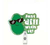 Funny Dill Retractable Badge Reel with Alligator Clip Just Dill with It ID Badge Holder Funny Silver Glitter Badge Reel Gift for Office Worker Nurse Doctor Teacher Colleague Medical Work