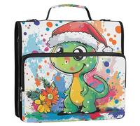 Funny Dinosaur 3 Rings School Zipper Binder with Strap Waterproof Documents Files Storage Bag Suitable for Middle School