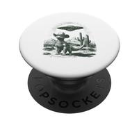Funny Dinosaur Cowboy Hat UFO Alien Desert Cactus Scene PopSockets Adhesive PopGrip