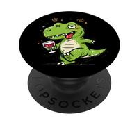 Funny dinosaur drinking wine PopSockets Adhesive PopGrip