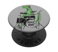Funny Dinosaur Drummer Rock Music Cartoon Aesthetic PopSockets Adhesive PopGrip