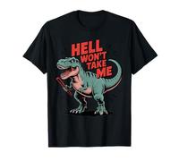 Funny Dinosaur Hell Won’t Take Me Nunchuck Chaos Retro T-Shirt