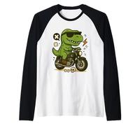 Funny Dinosaur T-Rex Riding Motorcycle Bike Biker Motorbike Raglan Baseball Tee