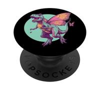 Funny Dinosaur T-Rex with Butterfly Wings Whimsical Art PopSockets Adhesive PopGrip