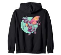 Funny Dinosaur T-Rex with Butterfly Wings Whimsical Art Zip Hoodie