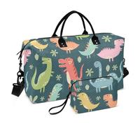 Funny Dinosaurs Pattern Illustration Red Green Duffel Bags Overnight Carry On Tote and Luggage Large Capacity Sport Training Bag with Toiletry Bag for Travel Airplane Traveling, Funny Dinosaurs