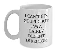 Funny Director White Coffee Mug - I Can't Fix Stupid But I'm A Fairly Decent Director, Gifts from Men to Director Friends Coworkers Family, 11oz or 15oz White Ceramic Mug for Birthday