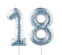 Funny Disco Themed Birthday Candles, Number 18 Retro Disco Mirror Ball Candle Cake Topper Decorations, Dance Party Supplies, 18th 21th 30th 40th 50th 60th Birthday Gifts for Him Her Disco Lovers