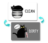 Funny Dishwasher Magnet Clean Dirty Sign Universal Double Sided Refrigerator Magnet Cute Black Cat Cartoon Magnets Flip with Magnetic Plate Indicator Sign for Kitchen Home Decor