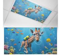Funny Diving Giraffe Fluorescent Light Covers for Ceiling Lights Magnetic Light Covers for Classroom Ocean Coastal Coral Fish Marine Life Lights Filters 4x2 Ft Drop Shade for Office School 1 Pack