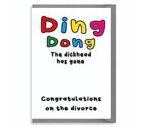 Funny Divorce Card for Her, Cheeky Breakup Humour, Freedom Celebration Sarcastic Card - Ding Dong D2