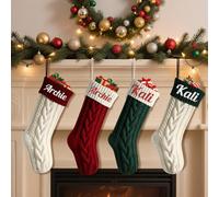 Funny DIY Personalized 18Inch Christmas Stockings Knitted, Personalized Embroidered Name Family Large Knitted Xmas Stocking for Holiday Family Party Decoration