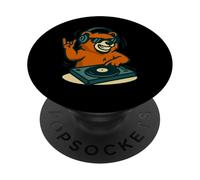 Funny DJ Bear Spinning Turntable Music Lover PopSockets Adhesive PopGrip