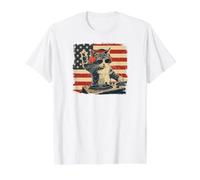 Funny DJ Cat Disco Sound Tech Headphone Music US Flag Value Graphic T-Shirt