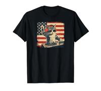 Funny DJ Cat Disco Sound Tech Headphone Music US Flag Value Graphic T-Shirt