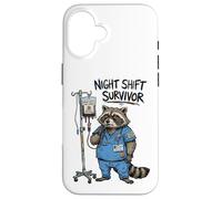 Funny Doctor Nurse Night Shift Survivor Raccoon Caffeine IV Case for iPhone 16