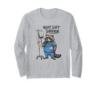 Funny Doctor Nurse Night Shift Survivor Raccoon Caffeine IV Long Sleeve T-Shirt
